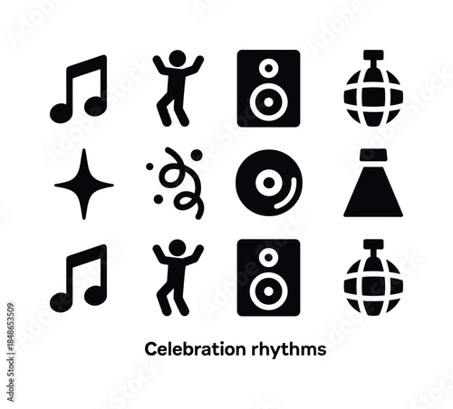 Festive Nature Icons. Festive nature elements combined with abstract shapes. Line outline icon set of Festive