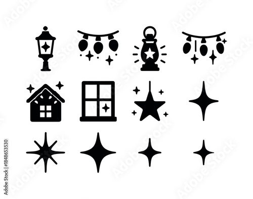 Winter Wellness Icons. Winter wellness moments. Line outline icon set of Winter wellness moments: mug, candle,