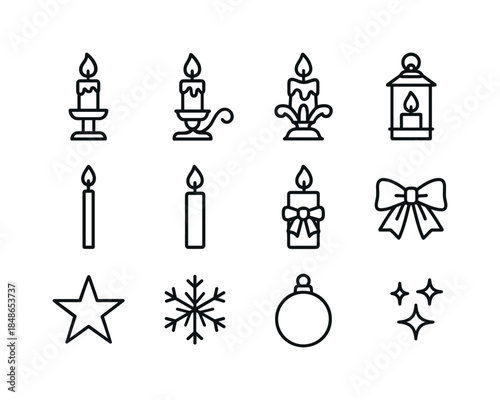 Cozy Holiday Icons. Warm indoor holiday coziness. Filled icon set of warm indoor holiday coziness: hot cocoa,