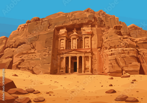 The Treasury of Petra Carved into Sandstone Cliffs.