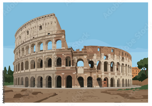 Vector Illustration of the Colosseum in Rome Italy.