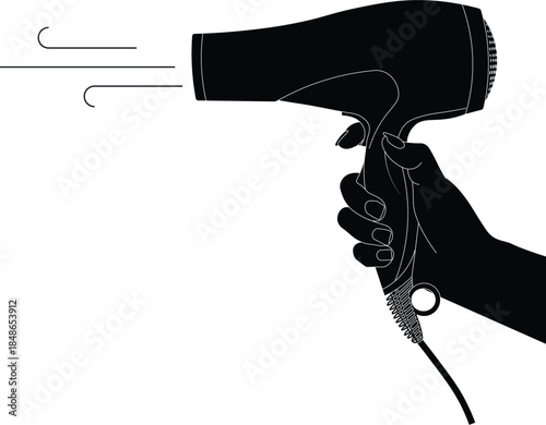 Silhouette of a hand with a hairdryer side view vector illustration. 