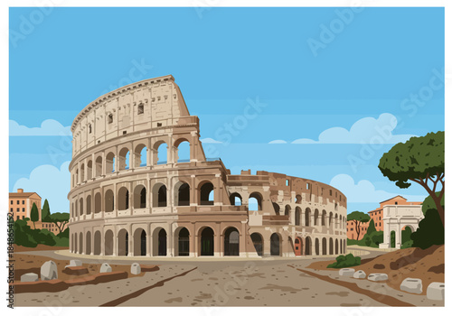 The Colosseum in Rome Italy a Historic Amphitheater Illustration.