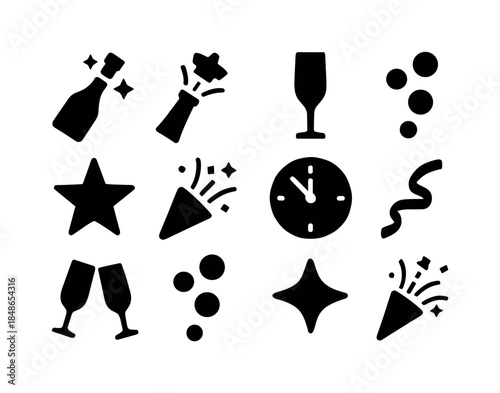 Celebration Dinner Icons. Celebration dinner décor. Filled icon set of celebration dinner décor: eating plate,