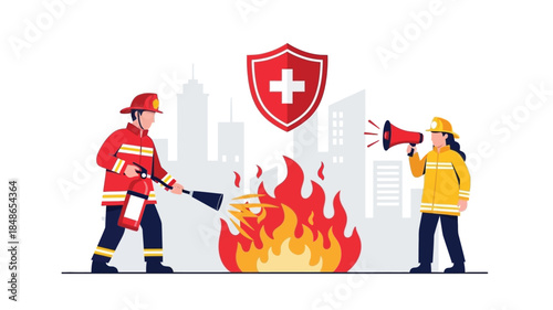 Firefighters battling a blaze in a city ensuring public safety and protection