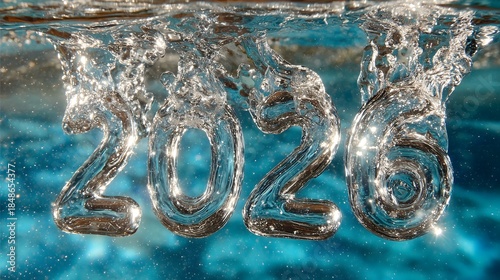 Sculptures created from crystal-clear water splashes during bright sunlight reflect the year and movement of water