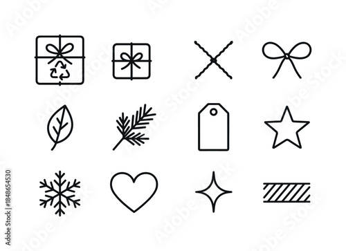 Geometric Snowflake Icons. Geometric snowflake patterns. Line outline icon set of Geometric snowflake patterns