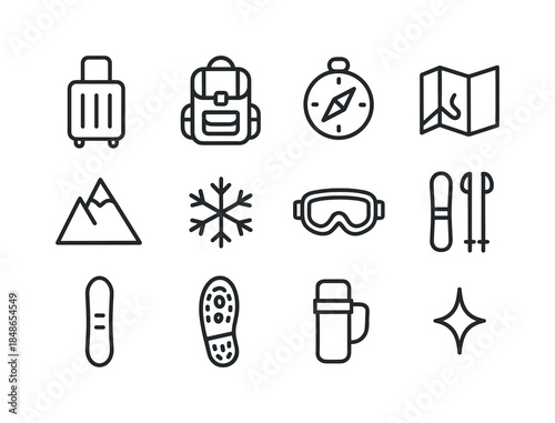 Geometric Ice Patterns. Geometric ice star patterns. Line outline icon set of Geometric ice star patterns: ice