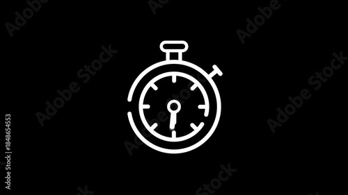 Wallpaper Mural White outline stopwatch icon on a black background with a single hand pointing to the time Keywords: stopwatch, timer, time, clock, watch, countdown, speed, measurement, duration, seconds, minutes Torontodigital.ca
