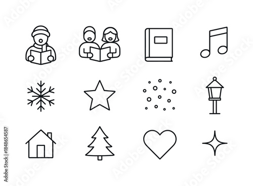 Warm Holiday Icons. Warm holiday tales. Filled icon set of warm holiday tales: brick fireplace, open story,