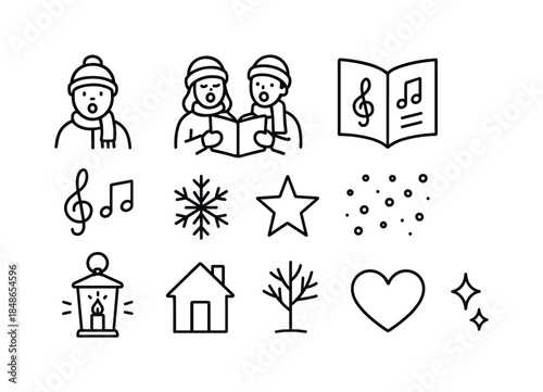 Cozy Fireside Icons. Holiday fireside stories. Filled icon set of holiday fireside stories: hearth flame, text