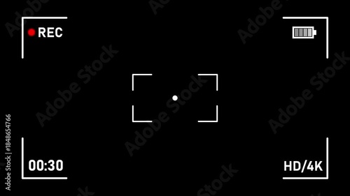 Wallpaper Mural Camera viewfinder screen with REC indicator, timer, battery level, and focus markers on a black background Keywords: camera, viewfinder, recording, rec, timer, time, clock, battery, power, level Torontodigital.ca