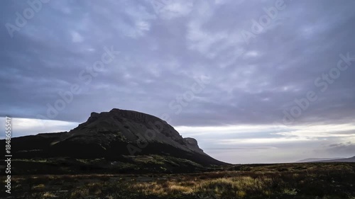 Landscape around Burfell in Iceland with moving clouds - time lapse