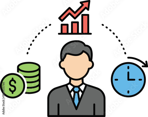 Business professional strategizing financial growth and efficient time management for success