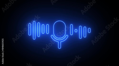 Wallpaper Mural Neon blue microphone icon with sound wave indicators on a black background image photo Torontodigital.ca