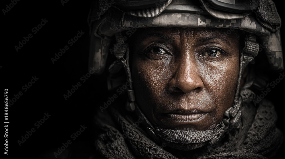 Obraz premium Portrait of a strong woman in military uniform