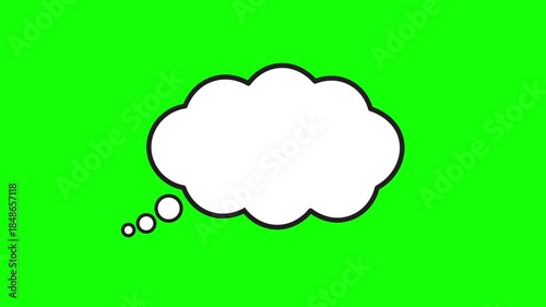 Cloud-shaped thought speech balloon, Animated text message icon. Popping up, Thinking. Cartoon, comic concept chat bubble with green background. 4k video
