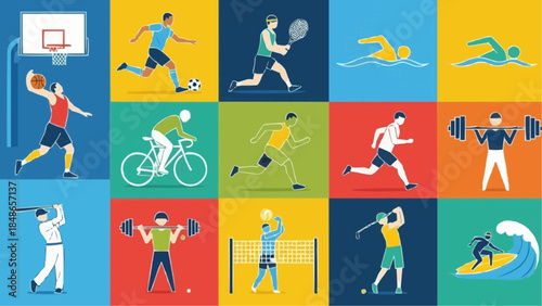 Vibrant Illustrations of Various Sports and Fitness Activities