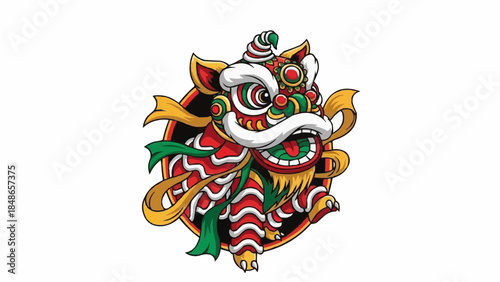 Vibrant illustration of a traditional mask with intricate designs and patterns