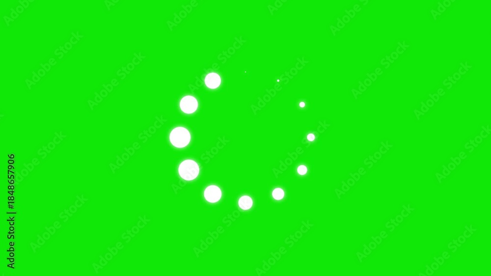 White circles loading indicator animation on green screen background ...