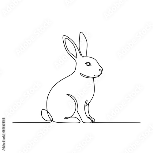 Minimalist Easter Bunny Line Art. Black and White Single Line Vector Icon of Rabbit Silhouette for Easter Sunday Branding, Spring Festival Logo, Nursery Decor Art, or Modern Animal Graphic