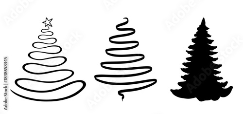 Christmas tree hand drawn outline clipart set. Christmas tree black drawing icon clip art collection for Christmas season pine tree line art vector illustration