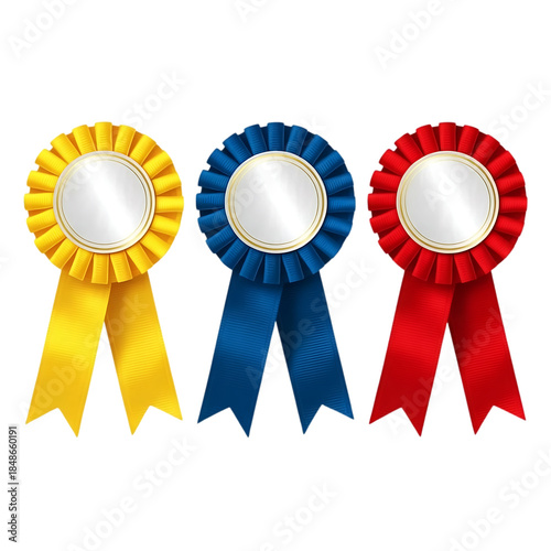 A set of three award ribbons on transparent background