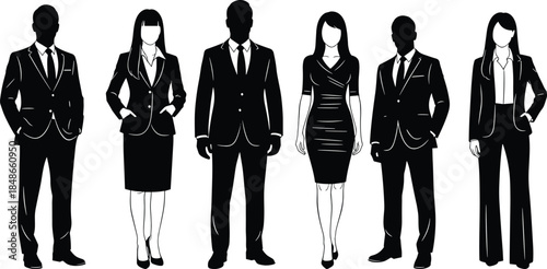 Business people silhouettes set with men and women in formal suits, professional corporate team figures for office branding design projects