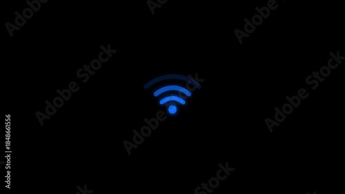 Abstract royal blue fade wave wifi signal icon on black background. Animated of wifi icon motion graphic overlay looped animation.