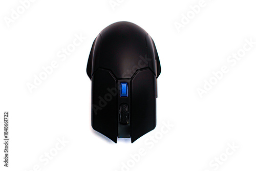 black wireless gaming mouse isolated on white background, Office wireless optical USB mouse computer