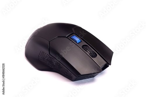 black wireless gaming mouse isolated on white background, Office wireless optical USB mouse computer