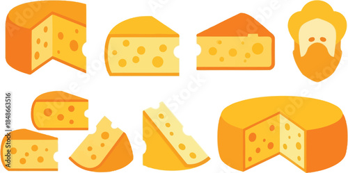 Set of cheese parts and slices icon clip art collection flat illustration sticker printable