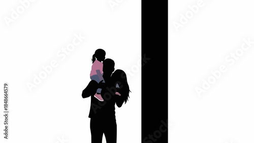 Silhouette of a father carrying his daughter on his shoulders.
