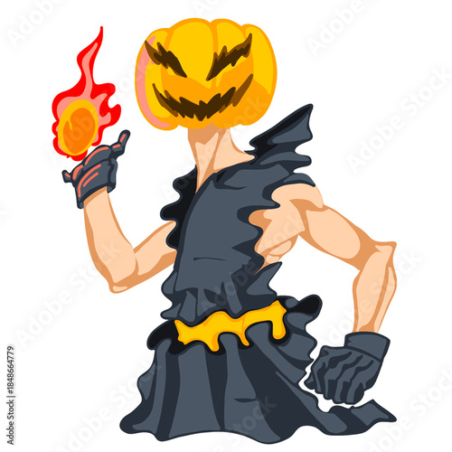 Bild auf Leinwand Pumpkin Head Warrior with Fiery Magic