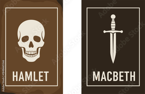 Shakespeare play cover set Hamlet skull Macbeth dagger