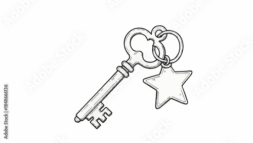 Antique Skeleton Key with Star Charm.