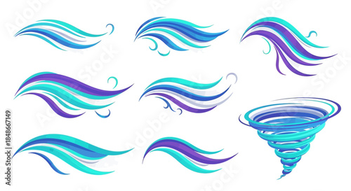 Abstract Vector Illustrations of Wind Waves and Tornado.