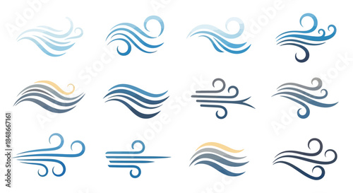 Abstract Wind and Airflow Vector Graphic Set.