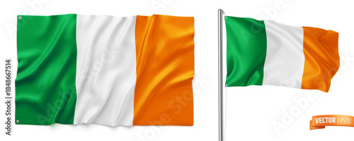 Vector realistic illustration of Irish flags on a white background.