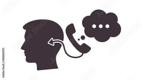 A simple icon illustration representing listening to information received from a phone call