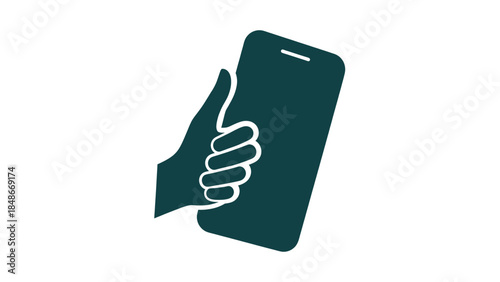 Minimalist icon depicting a hand grasping and interacting with a modern mobile phone device