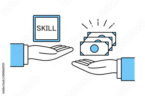 スキルや資格を使ってお金を稼いだり昇給をしたりするイメージイラスト