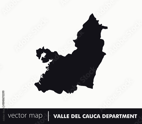 Minimal silhouette map of Valle del Cauca Department, Colombia with Cali capital. Ideal for urban culture, salsa heritage and modern travel design projects.