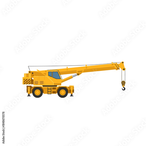 Modern yellow construction crane with extendable boom and safety features for heavy lifting tasks