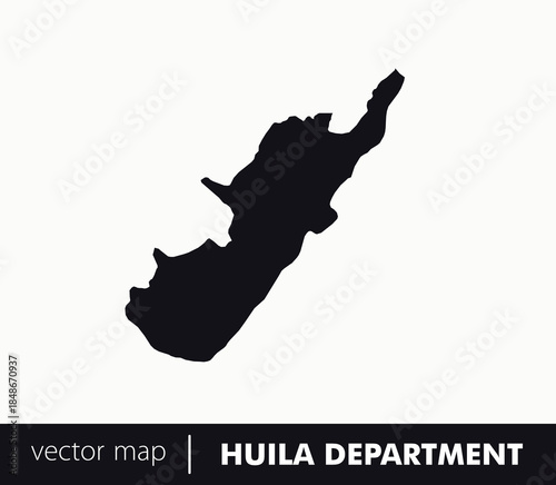 Minimal silhouette map of Huila Department, Colombia with Neiva capital. Perfect for desert landscapes, education, tourism branding and geography visuals.