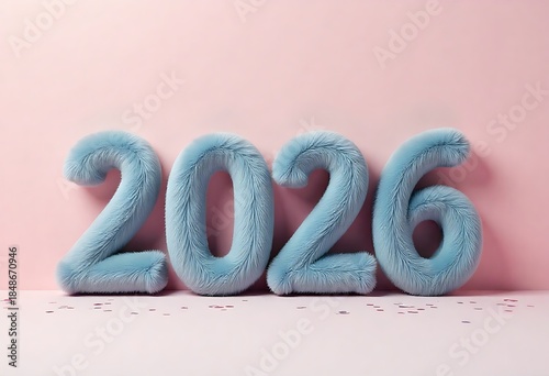 2026 furry typography pastel light pink background, confetti accents