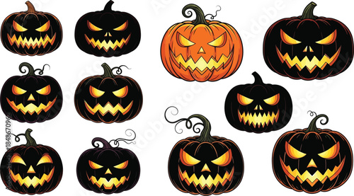 Spooky Halloween Icons Black and White Silhouette Collection