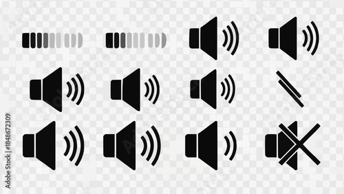 Collection of Speaker Volume Icons and Sound Level Indicators.