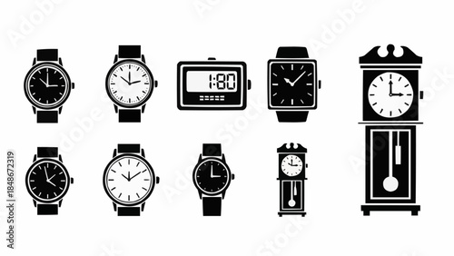 Collection of Various Timekeeping Devices and Watches.