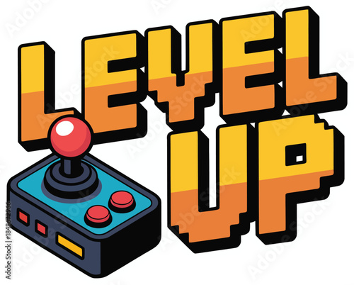Level Up Video Game Vector Graphic with Controller Icon for Gaming and Advancement